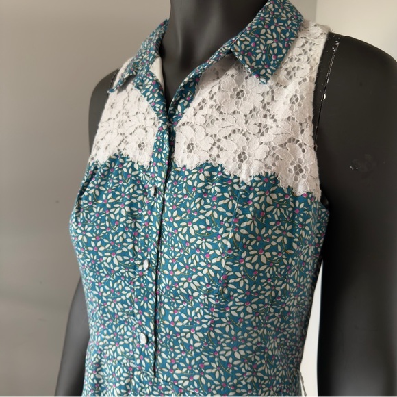 Betsey Johnson Blue Floral & Lace Sleeveless Mini Dress – Size 10 - Picture 2 of 14